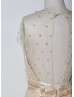 Queen Anne Neckline Champagne Beaded Tulle Floor Length Wedding Dress Luxury Dress
